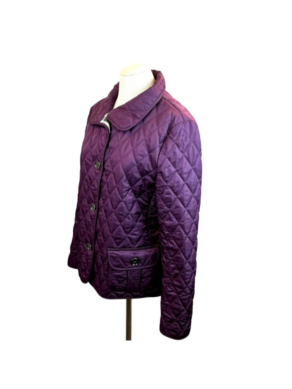 Burberry Womens Quilted Purple Jacket XLButton Closure Plaid-Lined Collar/Cuffs - Picture 4 of 16